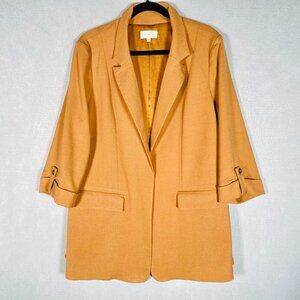 Skies are Blue Blazer Womens 2xl Tan Brown Stretch 3/4 Sleeve Open Jacket